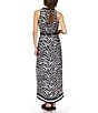 Color:Black/White - Image 2 - Printed Collared V-Neck Sleeveless Maxi Dress