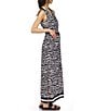 Color:Black/White - Image 5 - Printed Collared V-Neck Sleeveless Maxi Dress