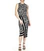 Michael Kors Printed Crew Neckline Sleeveless Midi Dress, Color:Black/White - Image 1