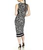 Color:Black/White - Image 2 - Printed Crew Neckline Sleeveless Midi Dress