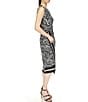 Color:Black/White - Image 4 - Printed Crew Neckline Sleeveless Midi Dress