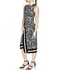 Color:Black/White - Image 5 - Printed Crew Neckline Sleeveless Midi Dress