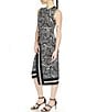 Michael Kors Printed Crew Neckline Sleeveless Midi Dress, Color:Black/White - Image 5
