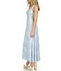 Color:Chambray - Image 3 - Printed Stretch Matte Jersey Scoop Neck Sleeveless Maxi Fit and Flare Dress