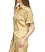 Color:Khaki - Image 3 - Satin Collared Neckline Short Sleeve Coordinating Button Front Shirt