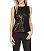 Michael Kors Sequin Crew Neck Sleeveless Tank Top, Color:Black - Image 3