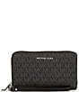 Michael Kors Signature Logo Jet Set Large Silver Tone Flat Multifunction Wristlet, Color:Black - Image 1