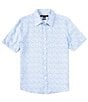 Color:Grecian Blue - Image 1 - Slim Fit Linen Ditsy Floral Print Short Sleeve Woven Shirt
