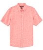 Color:Sea Coral - Image 1 - Slim Fit Linen Short Sleeve Woven Shirt