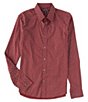 Color:Merlot - Image 1 - Slim-Fit Square Dot Print Stretch Long-Sleeve Woven Shirt