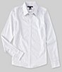 Color:White - Image 1 - Slim-Fit Square Dot Print Stretch Long-Sleeve Woven Shirt