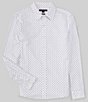 Color:White - Image 1 - Slim Fit Stretch Long Sleeve Woven Shirt