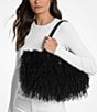 Michael Kors Small East-West Shearling Satchel Bag, Color:Black - Image 2