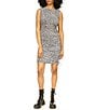 Color:Aluminum - Image 1 - Stretch Cheetah Print Crew Neckline Sleeveless Dress