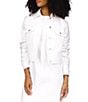 Color:White - Image 1 - Stretch Cotton Cropped Long Sleeve Button Front Jacket