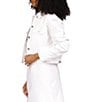 Color:White - Image 3 - Stretch Cotton Cropped Long Sleeve Button Front Jacket
