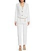 Color:White - Image 3 - Stretch Cotton Woven Peak Lapel Long Sleeve Chain Belted Button Front Blazer