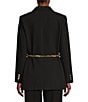 Color:Black - Image 2 - Stretch Cotton Woven Peak Lapel Long Sleeve Chain Belted Button Front Blazer