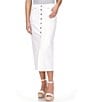 Color:Optic White - Image 1 - Stretch Denim Button Front Maxi Skirt