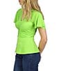 Color:Green Apple - Image 3 - Stretch Matte Jersey V-Neck Short Flutter Sleeve Ruched Bodice Top