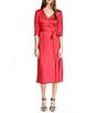 Color:Crimson - Image 1 - MICHAEL Michael Kors Subtle Cheetah Print 3/4 Sleeve Surplice V-Neck Wrapped Midi Dress