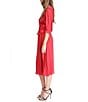 Color:Crimson - Image 3 - MICHAEL Michael Kors Subtle Cheetah Print 3/4 Sleeve Surplice V-Neck Wrapped Midi Dress