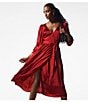 Color:Crimson - Image 4 - MICHAEL Michael Kors Subtle Cheetah Print 3/4 Sleeve Surplice V-Neck Wrapped Midi Dress