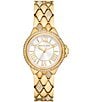 Color:Gold - Image 1 - Women's Camille Crystal Pav Three-Hand Gold-Tone Stainless Steel Bracelet Watch