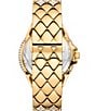 Color:Gold - Image 3 - Women's Camille Crystal Three-Hand Pave Gold-Tone Stainless Steel Quilted Bracelet Watch