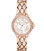 Color:Rose Gold - Image 1 - Women's Camille Three-Hand Pave Rose Gold Tone Stainless Steel Crystal Quilted Bracelet Watch