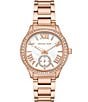 Color:Rose Gold - Image 1 - Women's Sage Three Hand Crystal Rose Gold Tone Stainless Steel Bracelet Watch