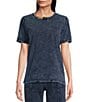 Color:Indigo - Image 1 - MICHAEL Michael Kors Acid Wash Jersey Knit Crew Neck Short Sleeve Relaxed Fit Coordinating Tee