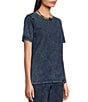 Color:Indigo - Image 4 - MICHAEL Michael Kors Acid Wash Jersey Knit Crew Neck Short Sleeve Relaxed Fit Coordinating Tee