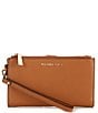 Color:Luggage - Image 1 - Adele Double Zip Gold Tone Wristlet