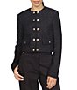 Color:Black - Image 1 - MICHAEL Michael Kors Broken Twill Eyelash Tweed Crew Neck Long Sleeve Button Front Wool Blend Coordinating Jacket