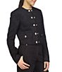 Color:Black - Image 3 - MICHAEL Michael Kors Broken Twill Eyelash Tweed Crew Neck Long Sleeve Button Front Wool Blend Coordinating Jacket