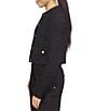 Color:Black - Image 4 - MICHAEL Michael Kors Broken Twill Eyelash Tweed Crew Neck Long Sleeve Button Front Wool Blend Coordinating Jacket