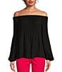 Color:Black - Image 1 - MICHAEL Michael Kors Crepe Pleated Off-the-Shoulder Blouse