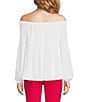 Michael Kors MICHAEL Michael Kors Crepe Pleated Off-the-Shoulder Blouse, Color:White - Image 2