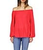 Color:Deep Pink - Image 1 - MICHAEL Michael Kors Crepe Pleated Off-the-Shoulder Blouse