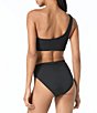 MICHAEL Michael Kors Crepe Solid Texture One Shoulder Swim Top & Texture Oval Link High Waist Swim Bottom - Image 2