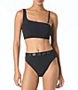 MICHAEL Michael Kors Crepe Solid Texture One Shoulder Swim Top & Texture Oval Link High Waist Swim Bottom - Image 1