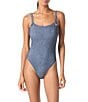 Michael Kors MICHAEL Michael Kors Denim Scoop Neck Grommet Detail One Piece Swimsuit, Color:New Navy - Image 1
