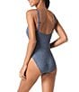 Michael Kors MICHAEL Michael Kors Denim Scoop Neck Grommet Detail One Piece Swimsuit, Color:New Navy - Image 2