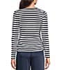 Color:Midnight Blue - Image 2 - MICHAEL Michael Kors Double Knit Ruched Stretch Stripe Print V-Neck Long Sleeve Top