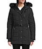 Michael Kors MICHAEL Michael Kors Faux Fur Strip Hooded Stand Collar Snap Front Active Jacket, Color:Black - Image 1