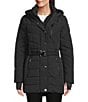 Michael Kors MICHAEL Michael Kors Faux Fur Strip Hooded Stand Collar Snap Front Active Jacket, Color:Black - Image 2