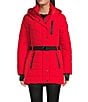 Michael Kors MICHAEL Michael Kors Faux Fur Strip Hooded Stand Collar Snap Front Active Jacket, Color:Red - Image 2