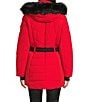 Michael Kors MICHAEL Michael Kors Faux Fur Strip Hooded Stand Collar Snap Front Active Jacket, Color:Red - Image 3