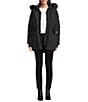 Michael Kors MICHAEL Michael Kors Faux Fur Strip Hooded Stand Collar Snap Front Active Jacket, Color:Black - Image 5